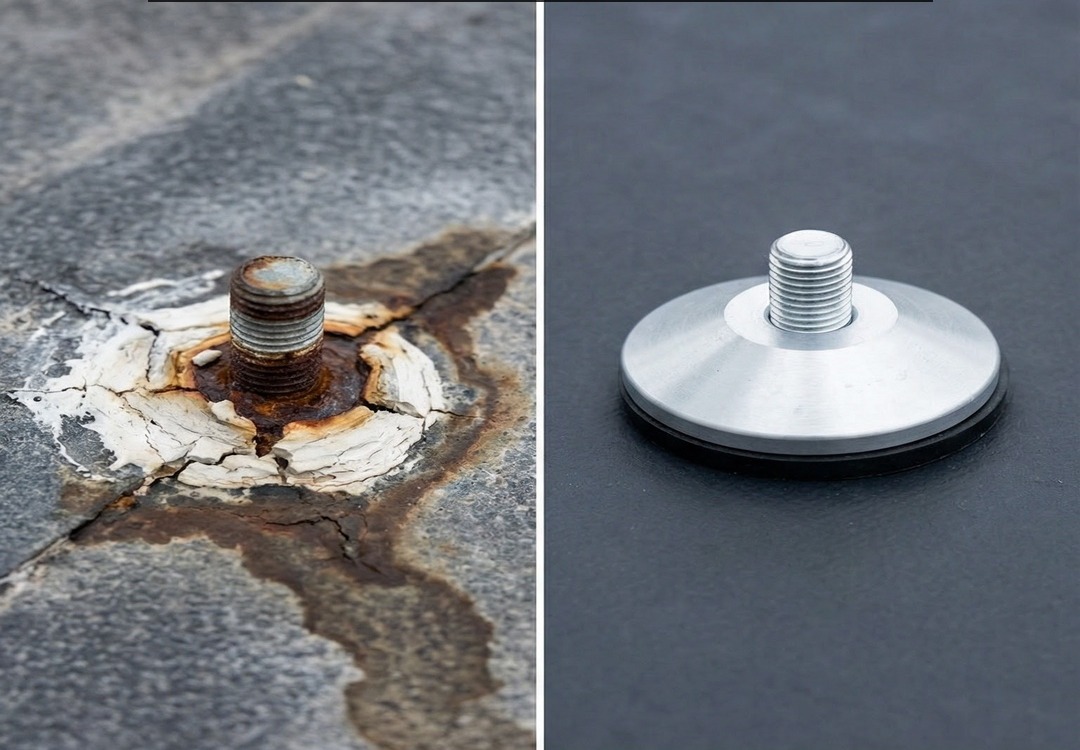 BalcoDeck non-penetrative foot resting on a roof membrane